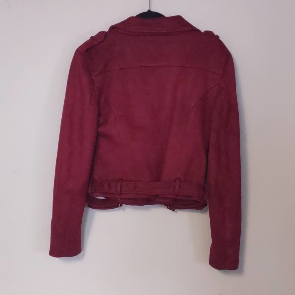 Romeo & Juliet Couture Faux Suede Moto Biker Jacket Medium Burgundy - Picture 7 of 12